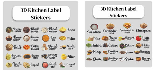 3D Waterproof Kitchen Spice Jar Label Stickers (Pack of 1 - 60 Stickers)